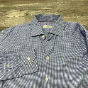 Eton Contemporary Blue White Micro Check Mens 15.5 39 Button Up Dress Shirt EUC
